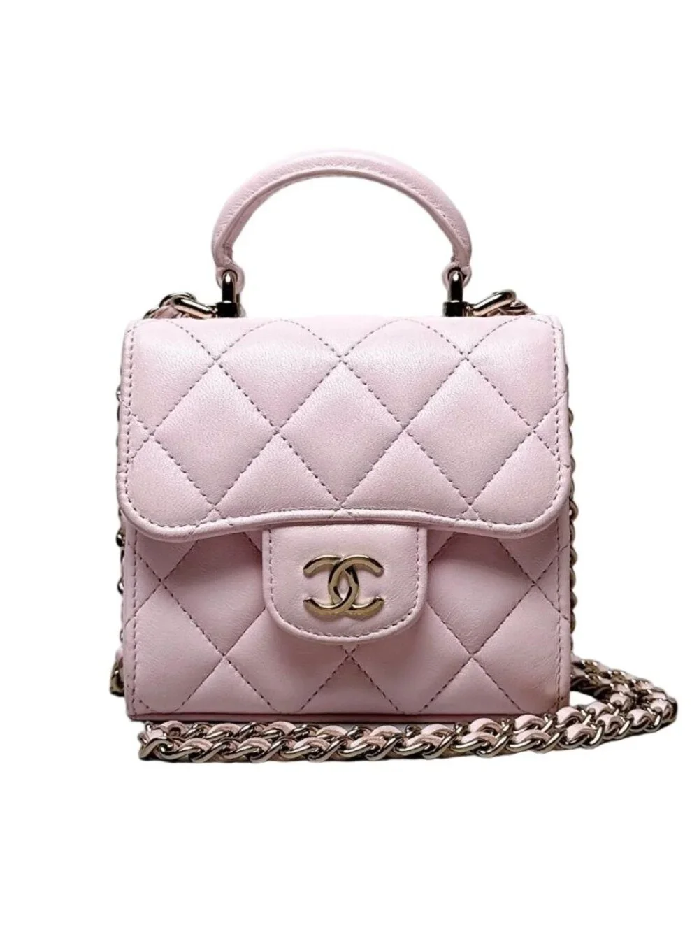 Chanel Mini Quilted Chain Shoulder Bag Pink Lambskin